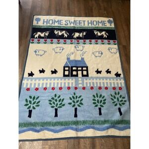Vtg "Home Sweet Home" Blanket Dinarsu Crown Crafts 76" X 56" Made Turkey 1986
